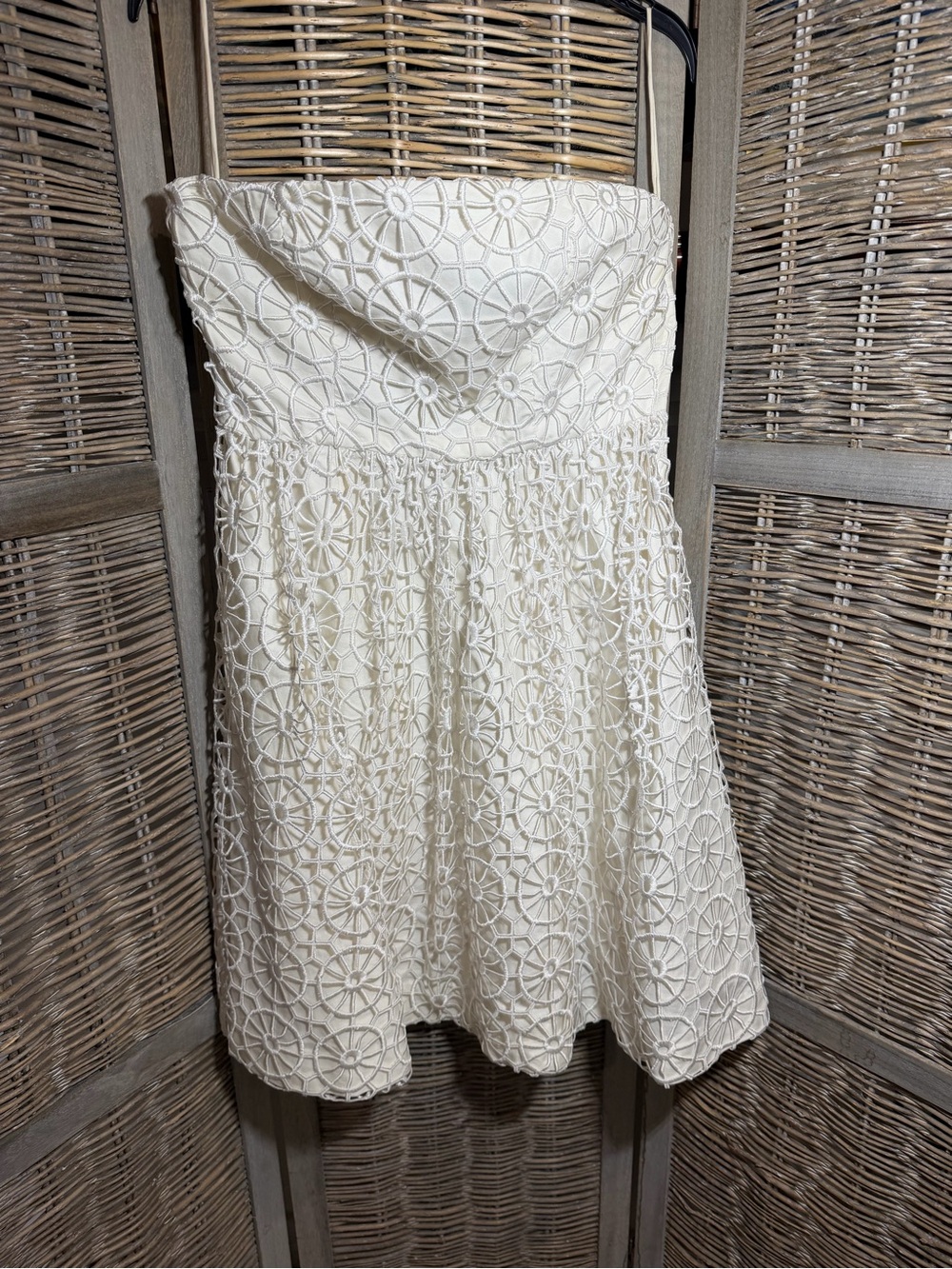 Tibi Strapless White Woven Overlay Fit-and-Flare Dress - size 8